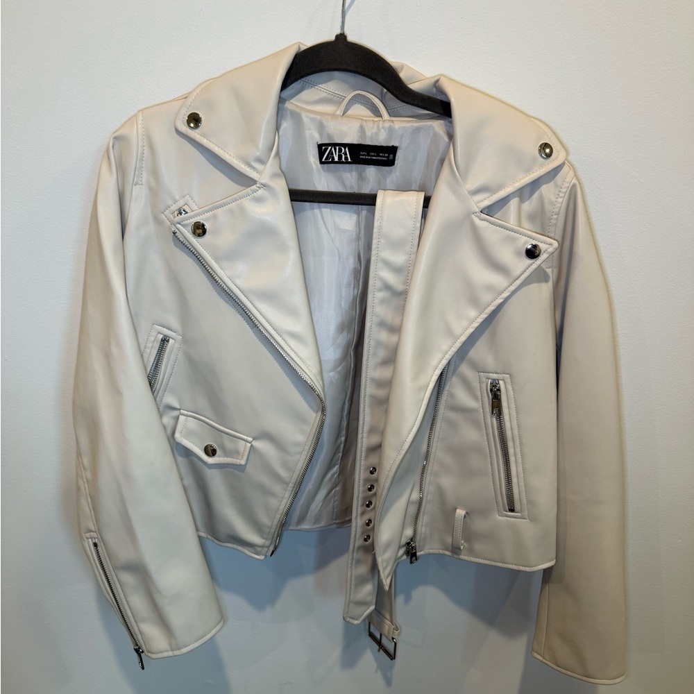 Zara Off-White Women's Leather Jacket